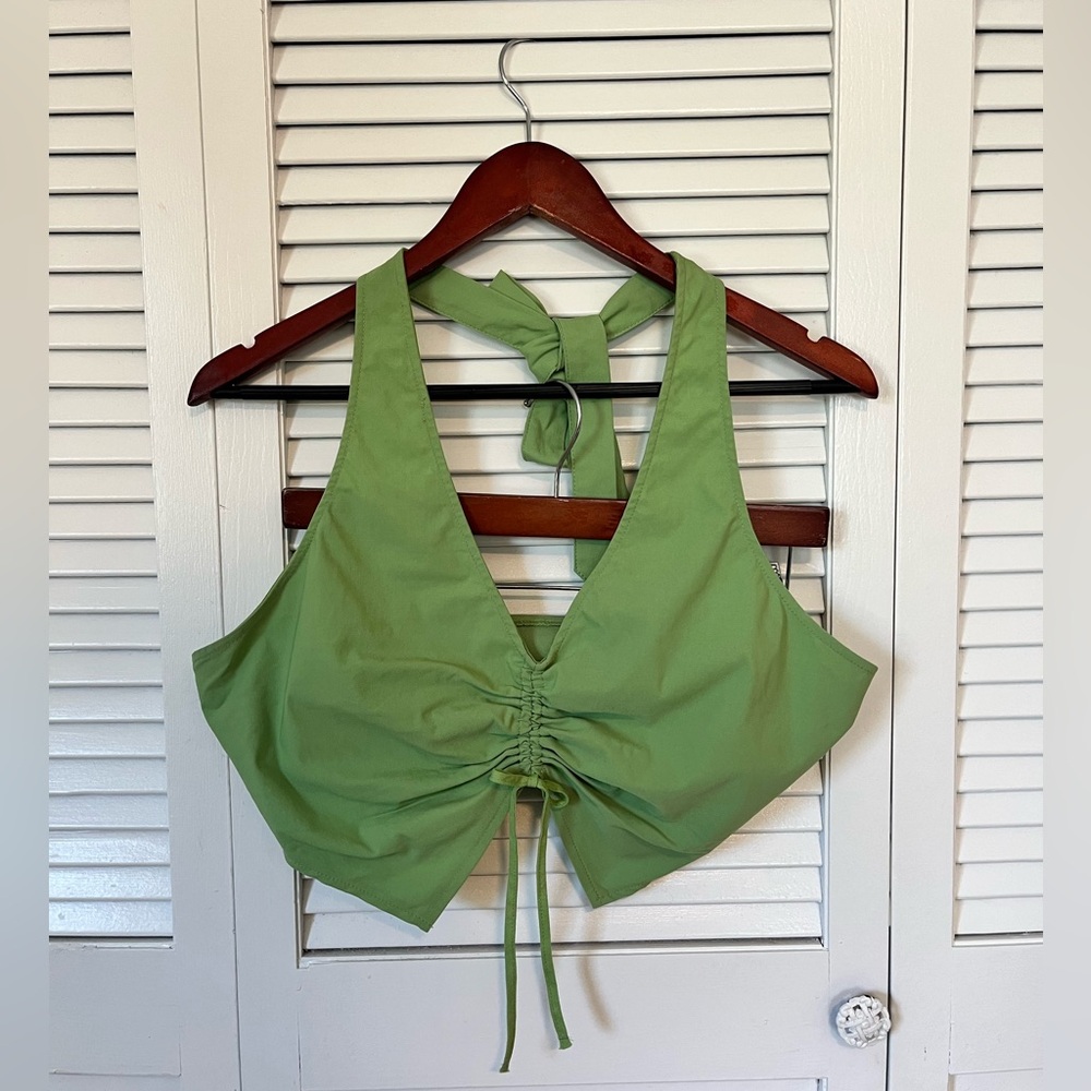 H&M Green Sleeveless Crop Tank Top with Tie Front